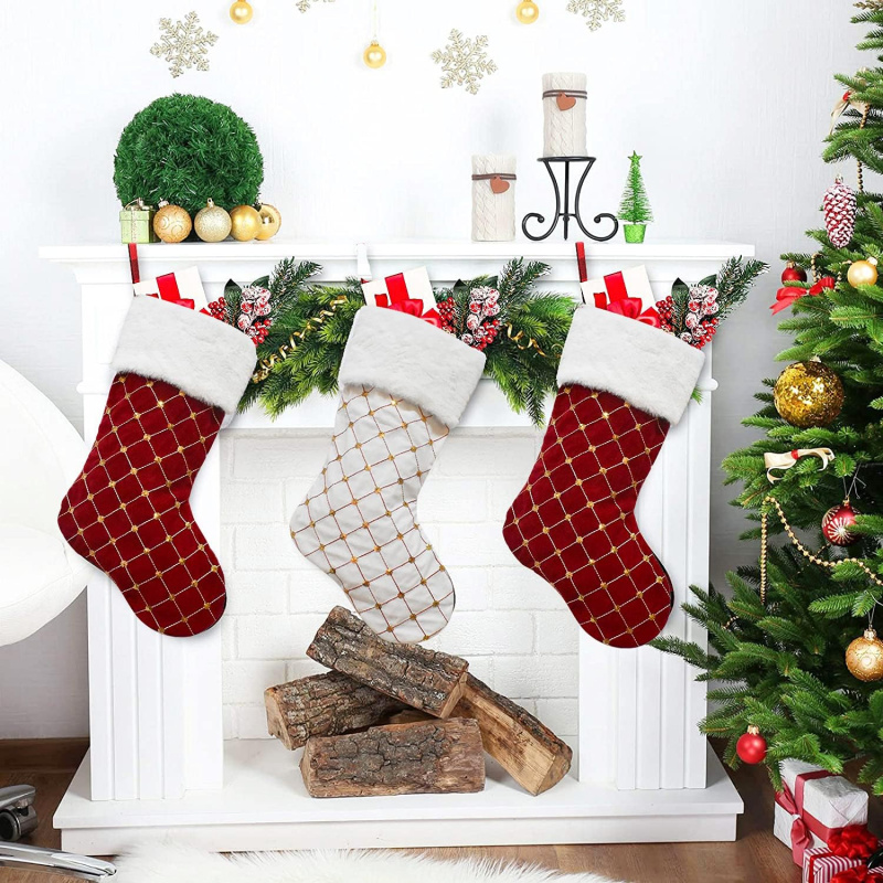 Christmas Stocking Hanging - Рождественские чулки, мягкие искусственные меховые клетчатые