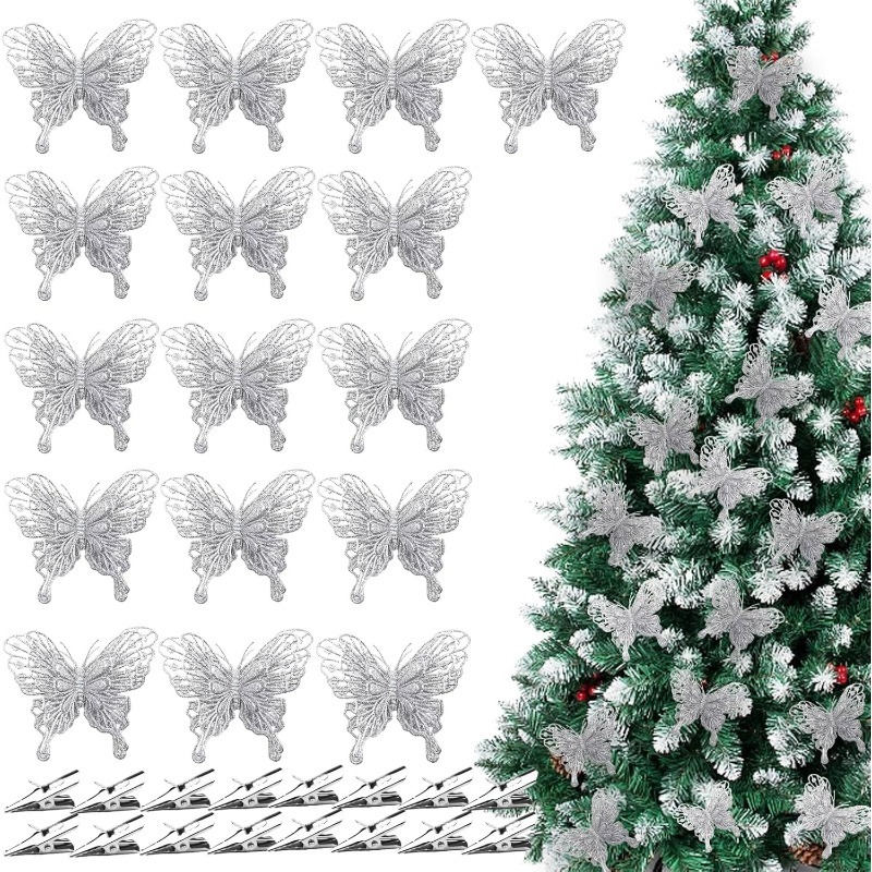 Christmas Wreath Fake - Серебряные блестящие полые бабочки-заколки, искусственные бабочки