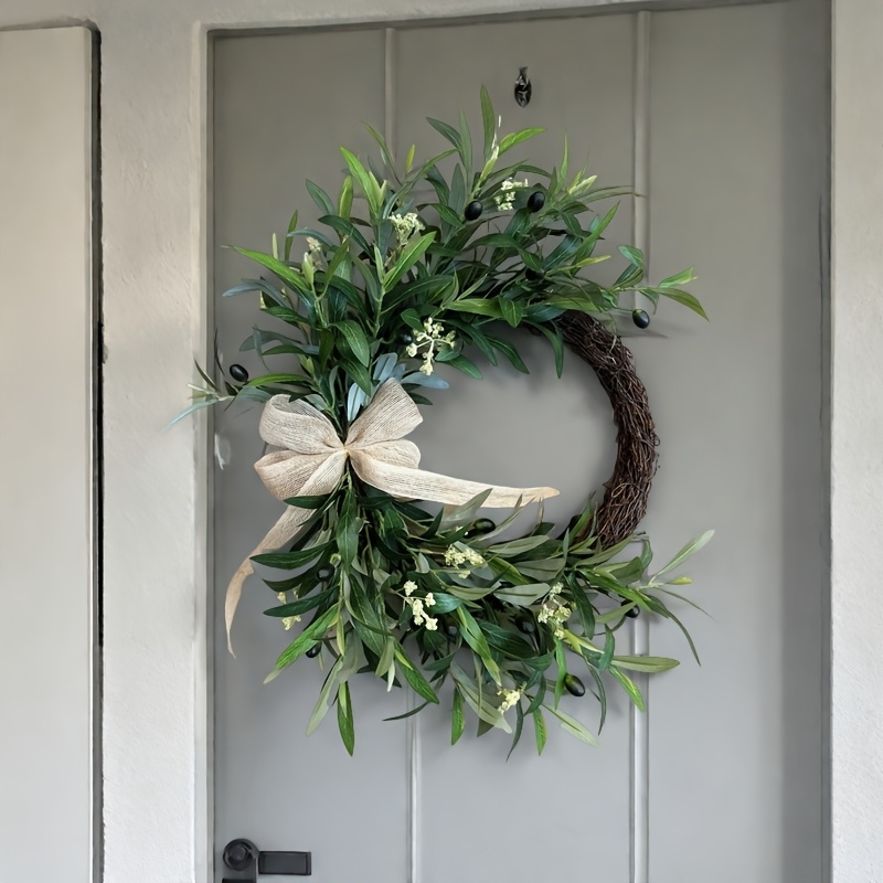 Christmas Wreath Fake - 2025 искусственный оливковый венок, настенный подвесной